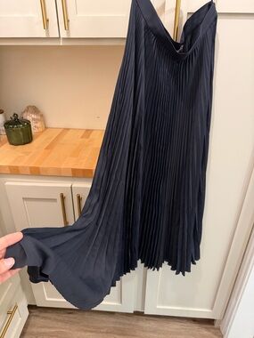 Tory Burch Dark Navy Pleated Midi Skirt